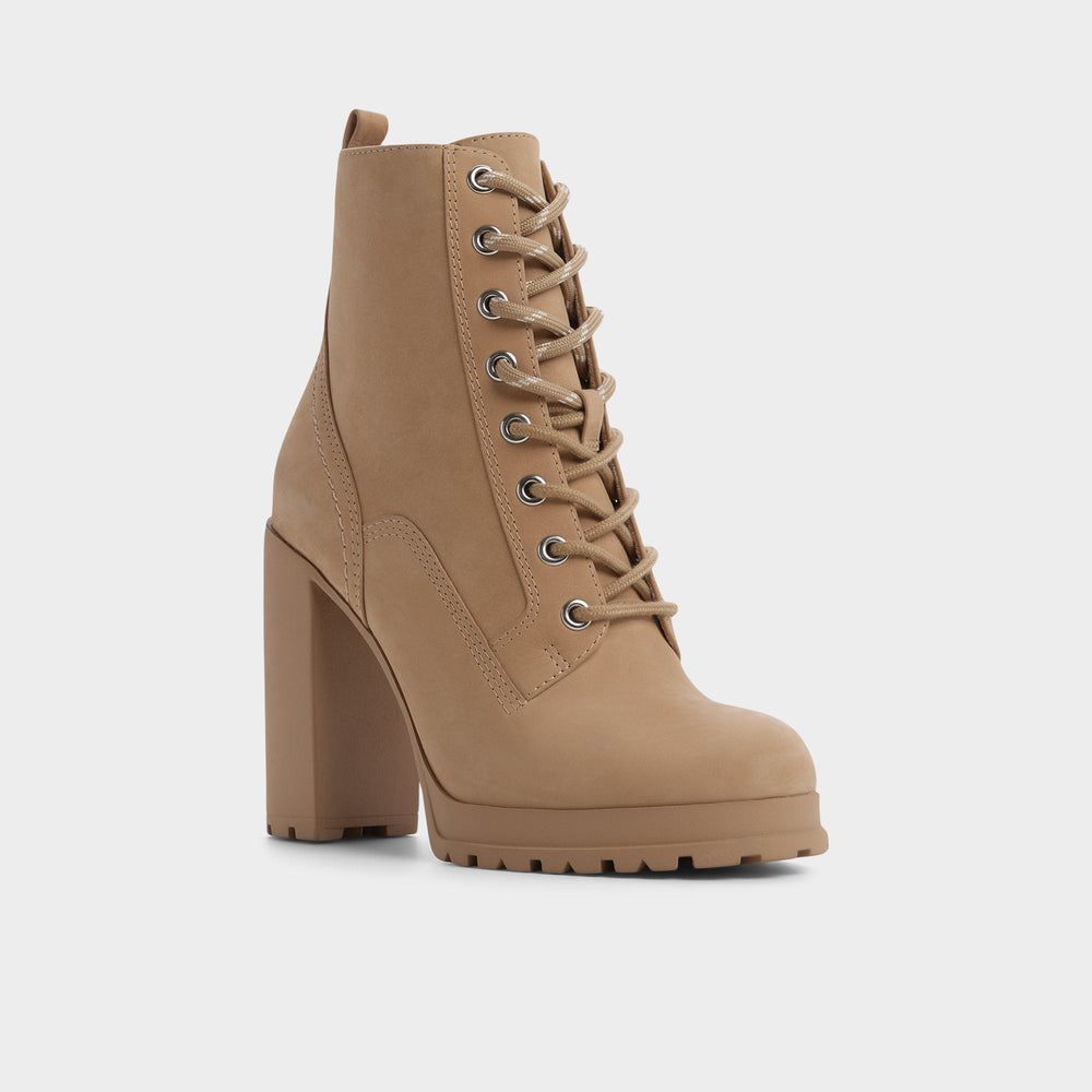 Aldo Rebelliously in Medium Beige - Combat ankle boot, Lug sole Women