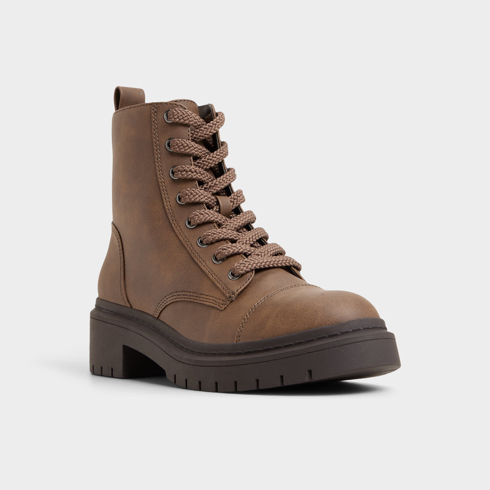 Aldo Goer in Medium Brown - Combat ankle boot, Lug sole Women