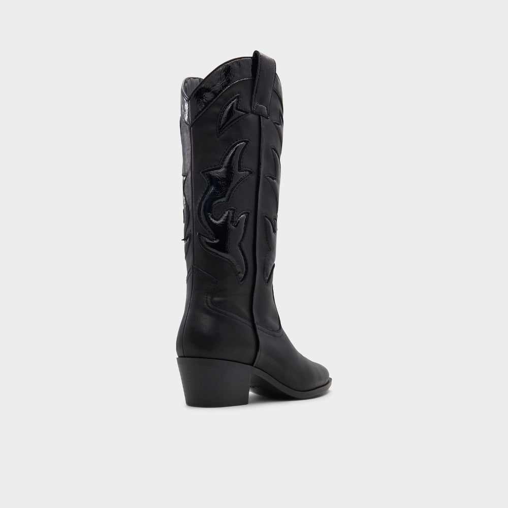 Aldo Nebraska Black Women's Western - Mid-calf western boot, Block heel Women