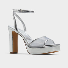 Aldo Chicglimmer Silver Women's Platform sandals - Strappy heeled sandal, Block heel Women