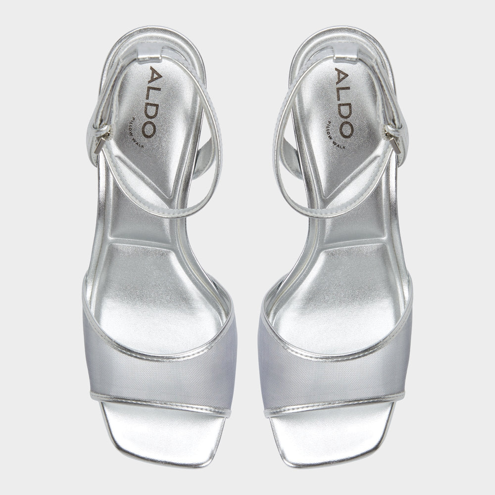 Aldo Chicglimmer Silver Women's Platform sandals - Strappy heeled sandal, Block heel Women