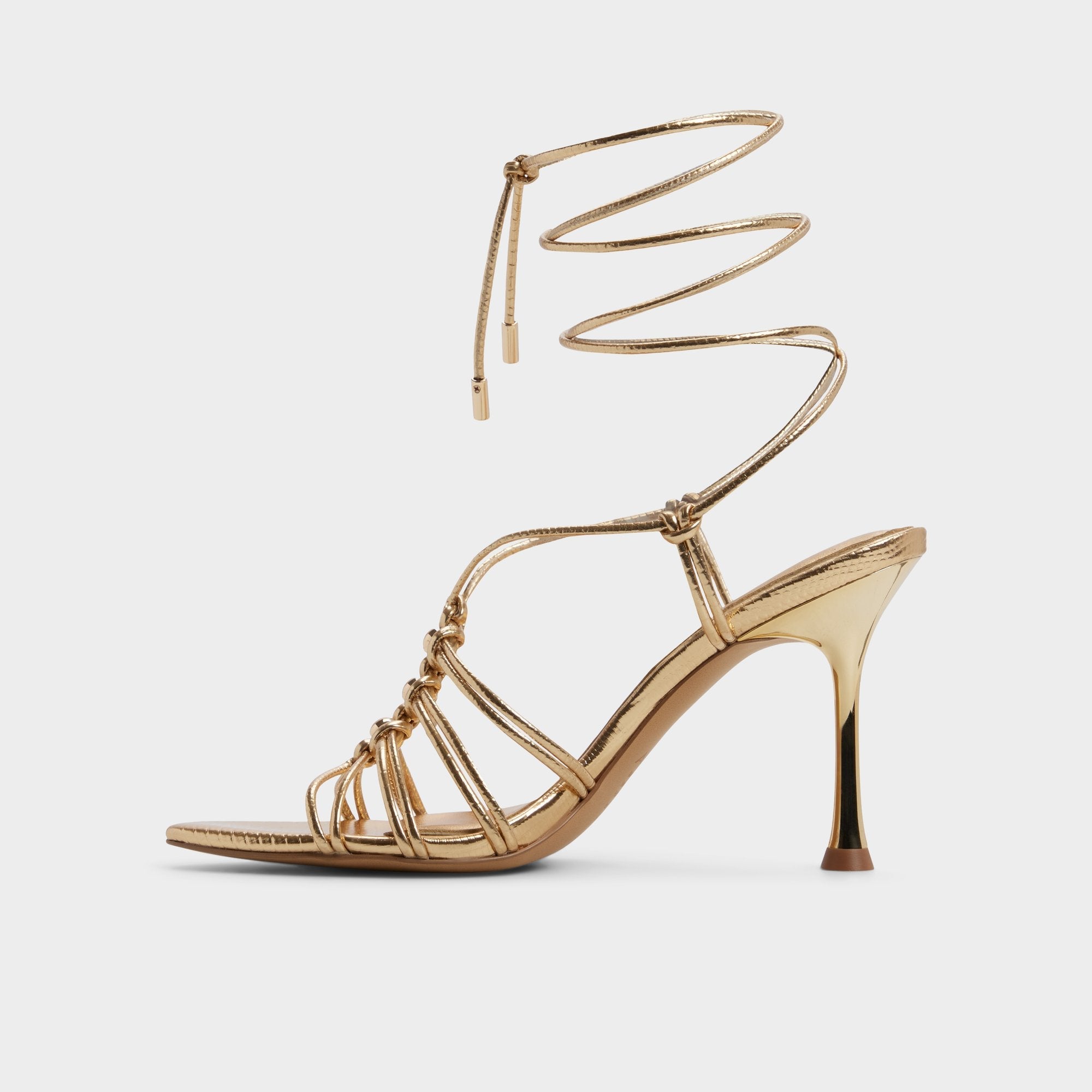 Aldo Curacao in Gold - Strappy heeled sandal, Stiletto heel Women|New