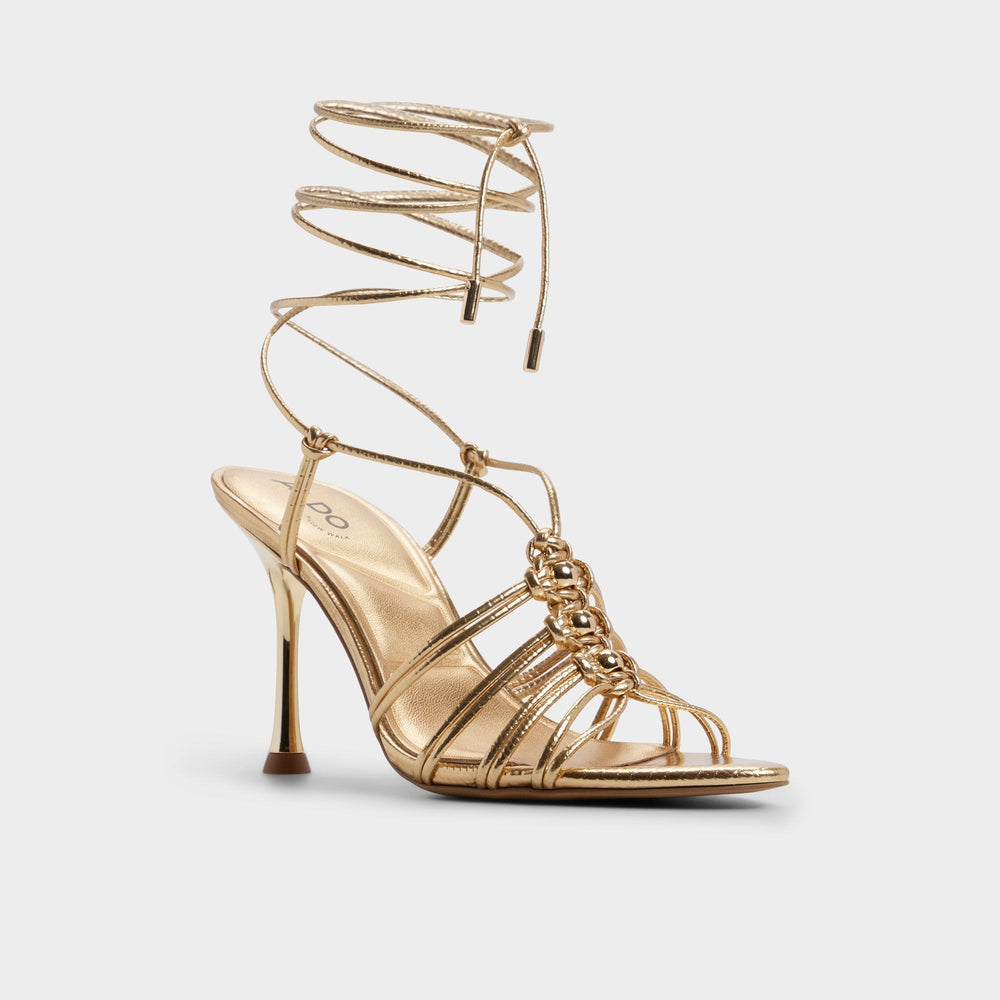 Aldo Curacao in Gold - Strappy heeled sandal, Stiletto heel Women|New