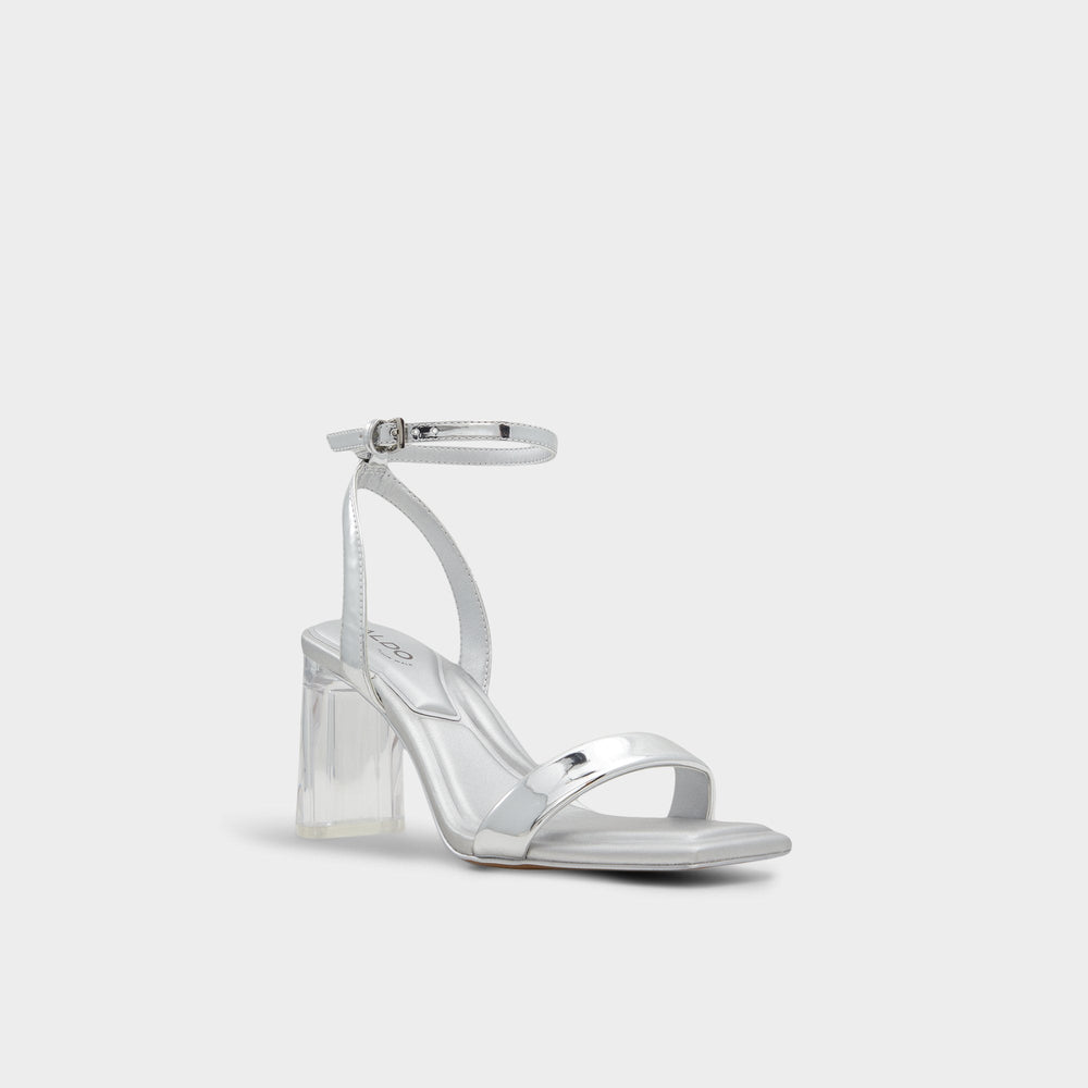 Aldo Aurorai Silver Women's Block heels - Strappy heeled sandal, Block heel Women