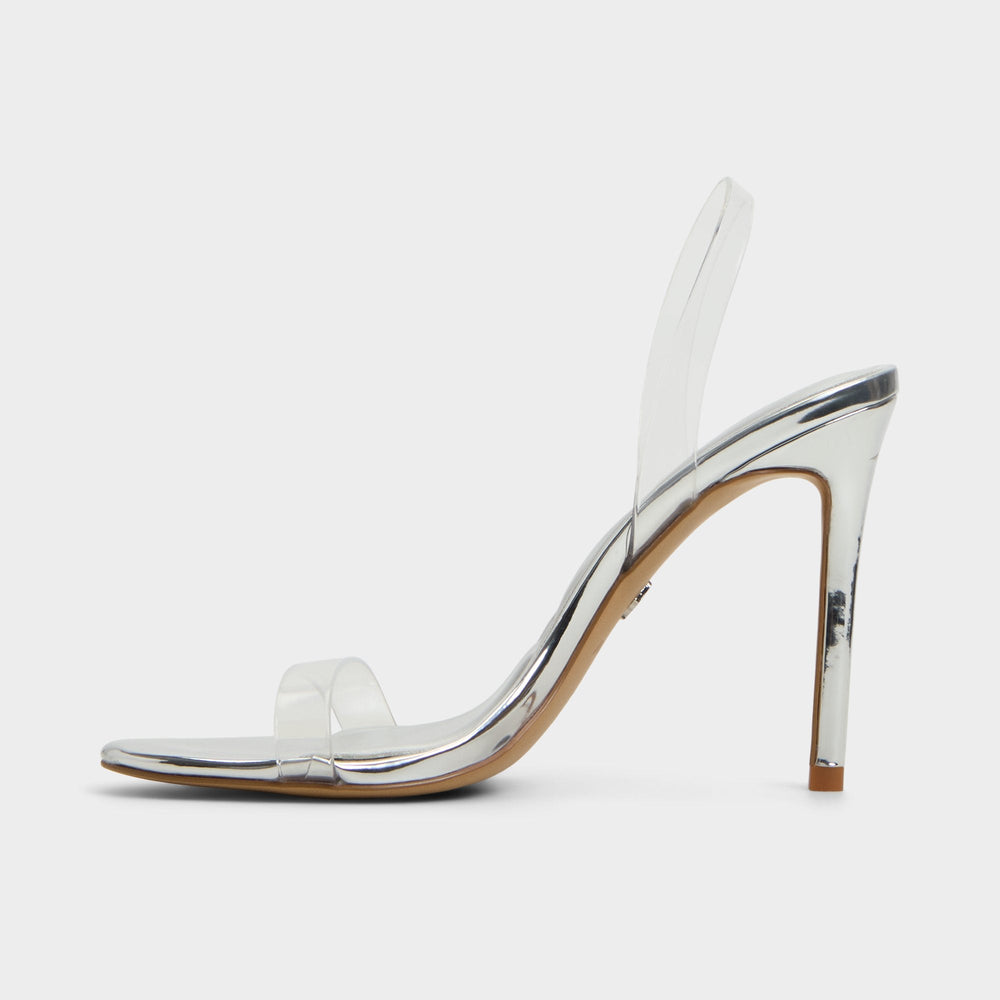 Aldo Quinilynn Silver Women's Iridescent metallics - Strappy heeled sandal, Stiletto heel Women