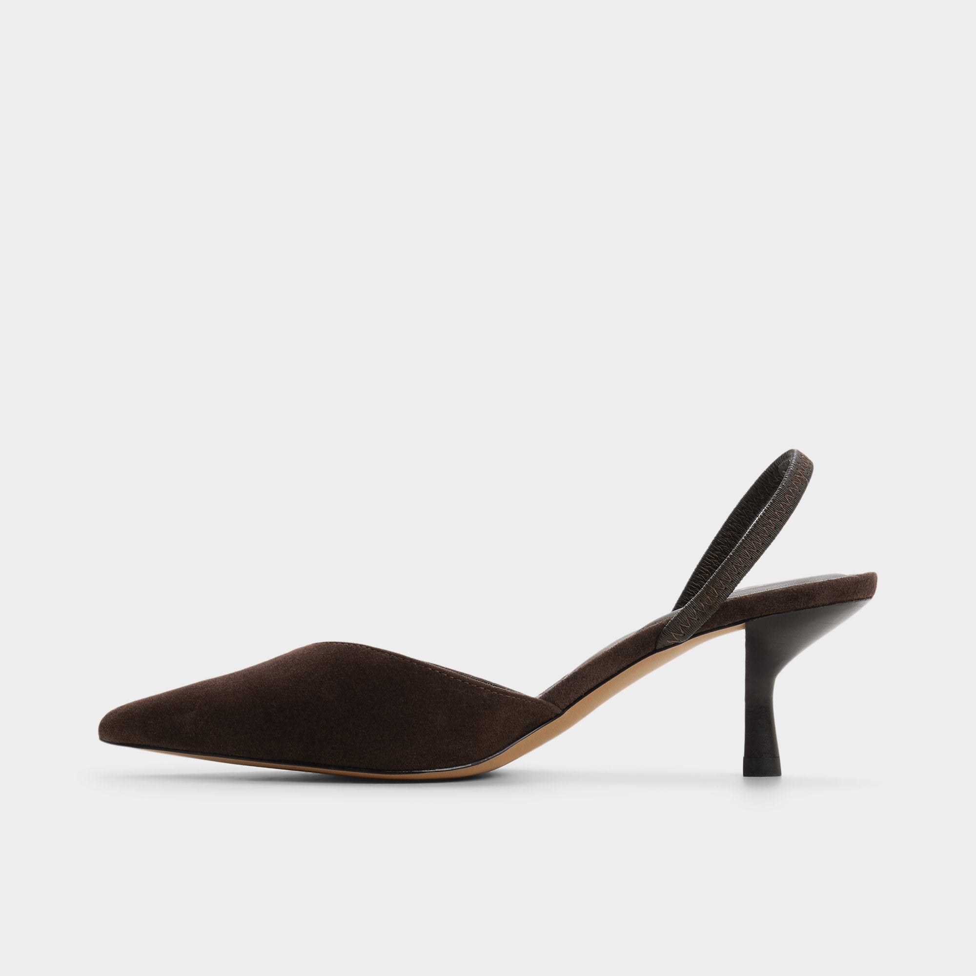 Aldo Re in Olivia Dark Brown - Sling back high heel, Stiletto heel New